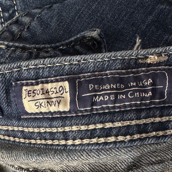 Miss Me SZ 25 Skinny Jeans Low-Rise Silver Embroidery Button-Flap Pockets Hemmed - Picture 13 of 16
